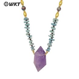 Necklaces WTN1377 WKT Natural Stone Necklace Pink Crystal Jasper s Small Bead Chain Amethysts Pendant Necklace Ladies Jewelry