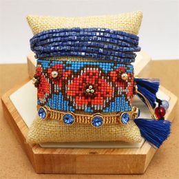 Bangle ZHONGVI Fashion Boho Bracelet For Women Bileklik Armband 3D Flowers Handmade Woven Bracelets Set Female Ethnic Jewellery 2021 Gift