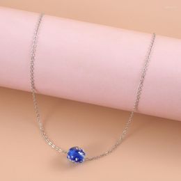 Chains Rosary Necklace Stone Noctilucent Sapphire Blue Sphere Glass Pendant Transparent Accessory