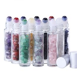 Packing Bottles 10 Colours Natural Gemstone Essential Oil Roller Ball Crystal Stone Clear Pers Oils Liquids Roll On Bottle Drop Deliv Dh5Ad