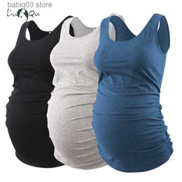 Maternity Tops Tees Liu Qu Womens Maternity Tank Top Layering Pregnancy Shirt Scoop Neck Sleeveless Ruched Vest casual Pregnant T-shirt Clothes T230523