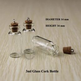 3ml Mini small glass bottles vials jars with corks decorative corked glass test tube bottle with cork for pendants mini 50pcs Wholesale
