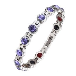 Bracelets Moocare Bioenergy Magnet Germanium Powder Far Infrared Anion Violet Zircon Stainless Steel Women's Bracelet