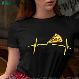 Women's T Shirts Funny Pizza Heartbeat Women Shirt Just Eat It Pattern Brand Apparel Pure Cotton Short Sleeves Tee Mujer Camisetas