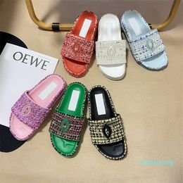 2023-Designer Slippers Women Slippers Braid Slipper Sandals Platform Slides Embroidered Slipper Letter Thick Bottom Sandal Beach Shoes