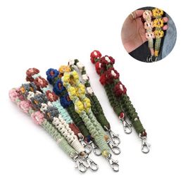 Keychains Lanyards Boho Flower Wrist Keychain Keyring Cotton Thread Hand Woven Pendant Fashion Jewelry Key Chain Drop Delivery Acce Dhvxp