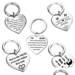 Keychains Lanyards Stainless Steel Peach Heart Keychain Creative Car Key Chain Letter Keyring Pendant Portable Mothers Day Gift Dr Dhtyn