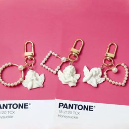 Keychains American Angel Series Key Chain High Quality Heart Shaped Pearl Alloy Pendant Couple Holiday Gift Backpack Accessories