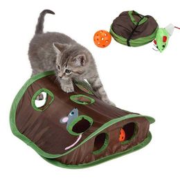 Toys Cute Cat Pet Cat Interactive Hide Seek Game 9 Holes Tunnel Mouse Hunt Intelligence Toy Pet Hidden Hole Kitten Foldable Toys G230520