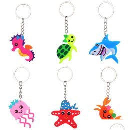 Keychains Lanyards Creative Ocean Animal Cartoon Pvc Keychain Lage Decorative Key Chain Christmas Gift Keyring Drop Delivery Fashi Dhx3U