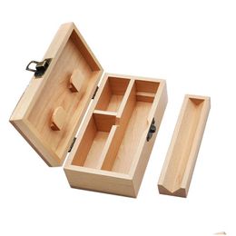 Cigarette Cases Natural Wooden Pipe Grinder Gift Box Portable Clamshell Square Smoking Set Storage Boxes Drop Delivery Home Garden H Dhfh3