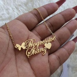 Necklaces Custom Double Names Necklaces For Women Personalised Stainless Steel Chain Pendant Choker Holiday Jewellery Gift Bijoux Femme