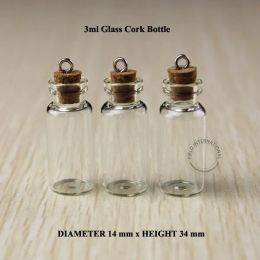 3ml Mini small glass bottles vials jars with corks decorative corked glass test tube bottle with cork for pendants mini 50pcs