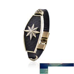 Other Bracelets Hi Men New Fashhion Punk Casual Leather Bracelet Charm Eightpointed Star Jewellery Male Rope Chain Wholesale F Dhgarden Dhrye