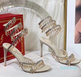 2023sandals for womens shoe rhinestone studded Snake Strass shoes Luxury Designers 9.5cm high heeled sandal