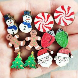 Stud Christmas Candy Snowman Santa Claus Cartoon Wooden Ear Studs Earrings Fashion Accessories Xmas Gift Drop Delivery Jewelry Dhceu