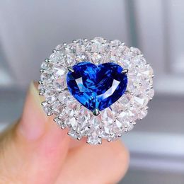 Cluster Rings HJY Blue Sapphire Ring 6.07ct Real 18K Gold Natural Unheat Royal Gemstone Diamonds Stone Female