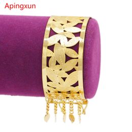 Bangle Apingxun Leaf Shape Gold Color Dubai Bangle Women Girls Ethiopian Indian African Cuff Bracelet Wedding Luxury Jewelry Party Gift