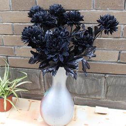 Decorative Flowers Black Artificial Dahlia Single Branch Party Festival HalloweenDIY Wedding Fake Flower Room Home Decor Po Props