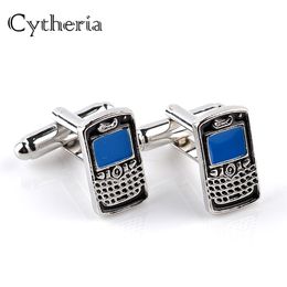 Enamel blue cell phone shape Cufflinks men Cellular phone cuff links button Elegant French Shirt Cuffink Luxury Jewelry