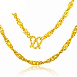 Chains Solid 24K Yellow Gold Necklace Lady's Water Wave Chain 4.41g