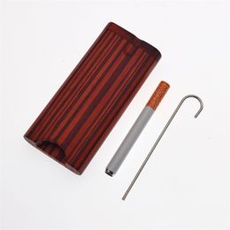 Wood Dugout One Hitter Pipe Set Natural Handmade 78 MM Metal Cigarette filters pipe Cleaner Tool Container Hookahs Bongs