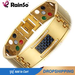 Bracelets RainSo Exquisite Crystal Titanium Bracelets Bangles Magnetic Germanium Negative ions Far Infrared Tourmaline Men's Jewellery