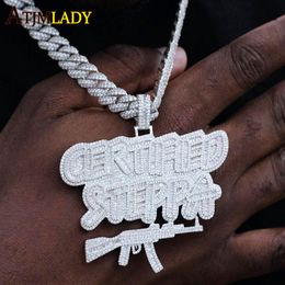 Necklaces New Bling Iced Out Letters Certified Steppa Gun Pendant Necklace Tow Tone Colour Luxury Cubic Zircon AK47 Hip Hop Jewellery For Men
