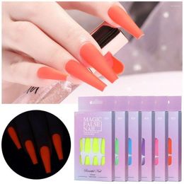 False Nails Detachable Diy Luminous Fake Nail Coffin Shape Tips Jelly Gum Solid Colour