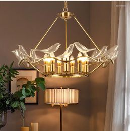 Pendant Lamps American Chandelier Warm Living Room Bedroom Restaurant Postmodern Nordic Simple Personality Creative Bird Copper