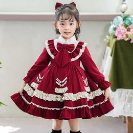Girl's Dresses Somenie Wine Red Elegant Children's Party Girl Lolita Spanish Court Tutu Princess Dress Vestido G220523