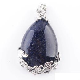 Pendant Necklaces Natural Gem Stone Teardrop Blue Sand Love Beads Reiki Chakra Healing Necklace Chain Jewellery N3472 Drop Delivery Pen Dhiqh