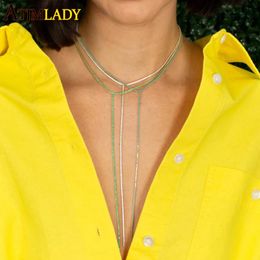 Necklaces Micro Pave Rainbow Colourful CZ Cubic Zircon Sexy Long Y Coloured 2mm Tennis Chain Lariat Necklace for Women Clavicle Jewellery