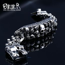 Bracelets Beier Punk Rock Skull Men Bracelets Bangles 2018 Biker High Quality Stainless Steel Chain Jewelry Dropshipping LLBC8059