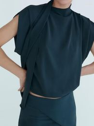 Women's Tanks 2023 Women Summer Tank Tops Camis Vinatge Wrap Bib Collar Solid Female Elegant Street Short Top Clothing