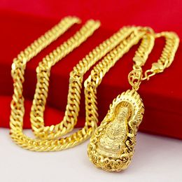 Men Pendant Chain Necklace Hip Hop Thick Buddha Solid Real 18k Yellow Gold Filled Fashio Rock Street Style Classic Jewelry Gift