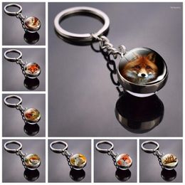 Keychains Keychain Lovely Picture Glass Ball Double Side Cabochon Metal Keyring Christmas Gift For Men Women