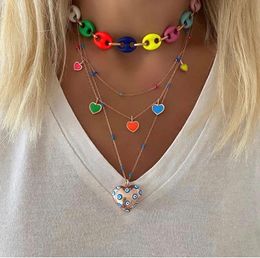 Necklaces top quality colorful women jewelry candy Neon enamel coffee beads link chain rainbow women necklaces 16"