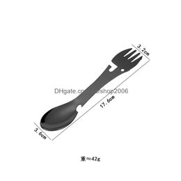 Other Dinnerware Portable Stainless Steel Cutlery Knife Fork Spoon Outdoor Cam Mtifunctional Tableware Household Kitchen Bottle Open Dhj8D