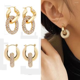 Hoop Earrings Trend Gothic Twist Linked Chunky Circle Huggie Earring Exquisite Zircon Double Round For Women Kpop Jewellery Aretes