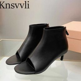 Sexy Kitten Heels Ankle Boots For Women Runway Shoes Flip-Flops Genuine Leather Stretch Boots High Heels Summer Boots Woman X230523