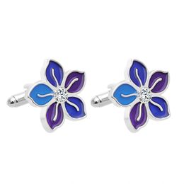 Flower Cufflinks For Men Bright Purple Crystal Cufflink Button Business Women cuff links