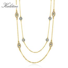 Necklaces KALETINE 925 Sterling Silver Necklace Women Round Pendant Evil Eye Necklaces Zircon Long Necklace Gold chain Fashion Jewellery
