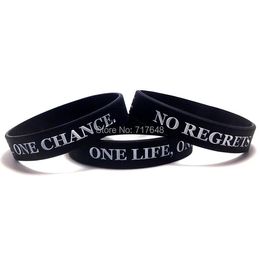 Bracelets 200PCS Inspirational ONE LIFE ONE CHANCE NO REGRETS wristband silicone bracelets free shipping by FEDEX