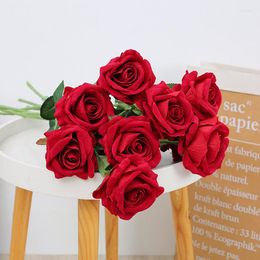 Decorative Flowers Simulation Flannel Rose Wedding Bride Holding Fake Flower For Christmas Home Table Arrangement Artificial