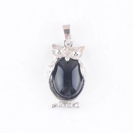 Pendant Necklaces Natural Stone Black Agate Tiny Owl Pendants Reiki Lucky Animal Cute Charm Jewellery For Women Man Gift N4667 Drop Del Dhqzv