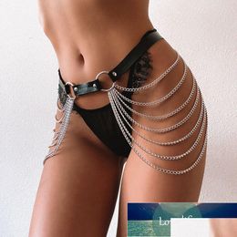 Belly Chains Black Leather Chain Belt Goth Y Body Skirt Punk Style Strap Waist Thigh Harness Raver Dance Jewelry Factory Pri Dhgarden Dhwve