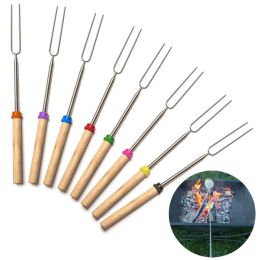 UPS Camping Campfire Marshmallow Hot Dog Telescoping Roasting Fork Sticks Skewers Bbq Forks Stainless Steel random color new