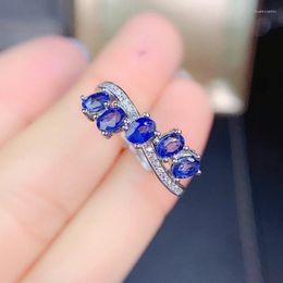 Cluster Rings Natural Sapphire Woman Change Blue Mysterious 925 Silver Adjustable Size