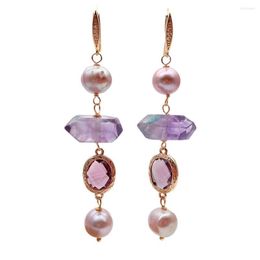 Dangle Earrings Y.YING Drop For Women Cultured Purple Pearl Amethyst Double Point Handmade Jewelry